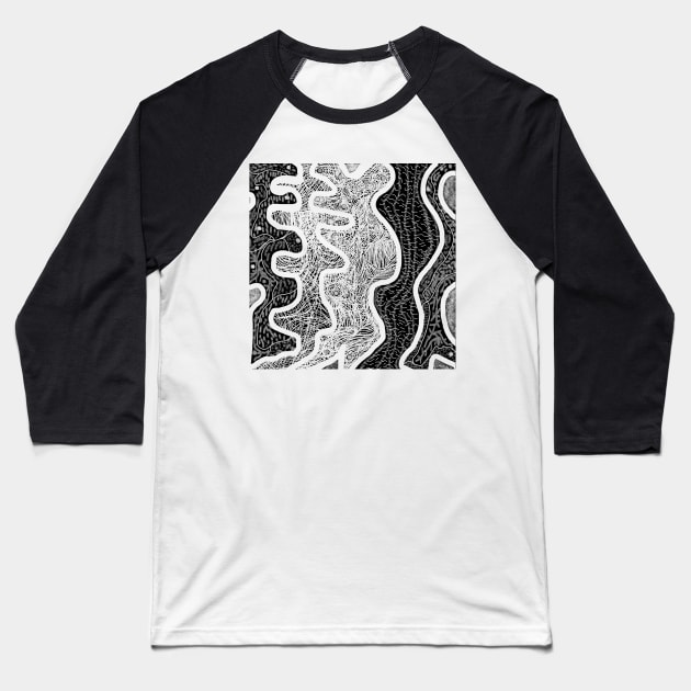 Spider's Lair. An abstract design in black and white. Baseball T-Shirt by innerspectrum